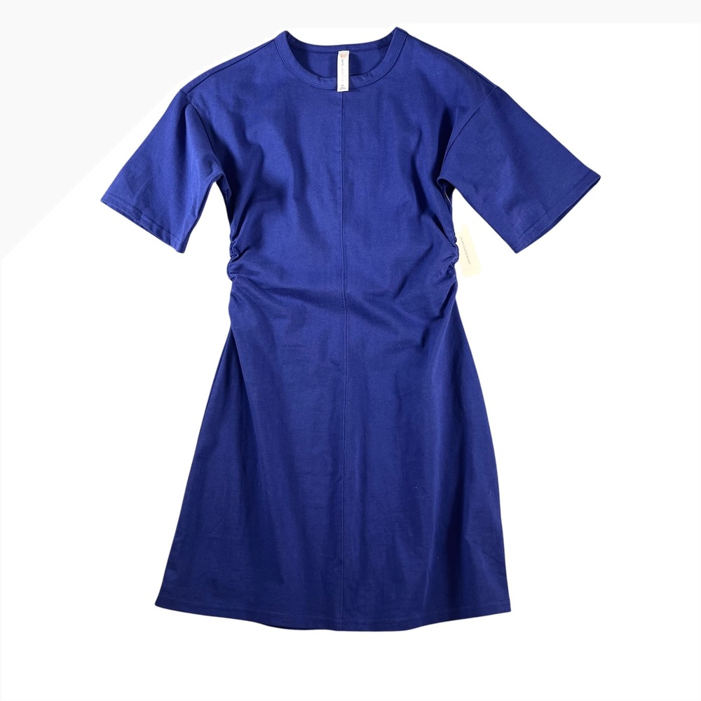 Anthropologie Daily Practice Blue Quartz Ruched Side T-Shirt Mini Dress XS NEW